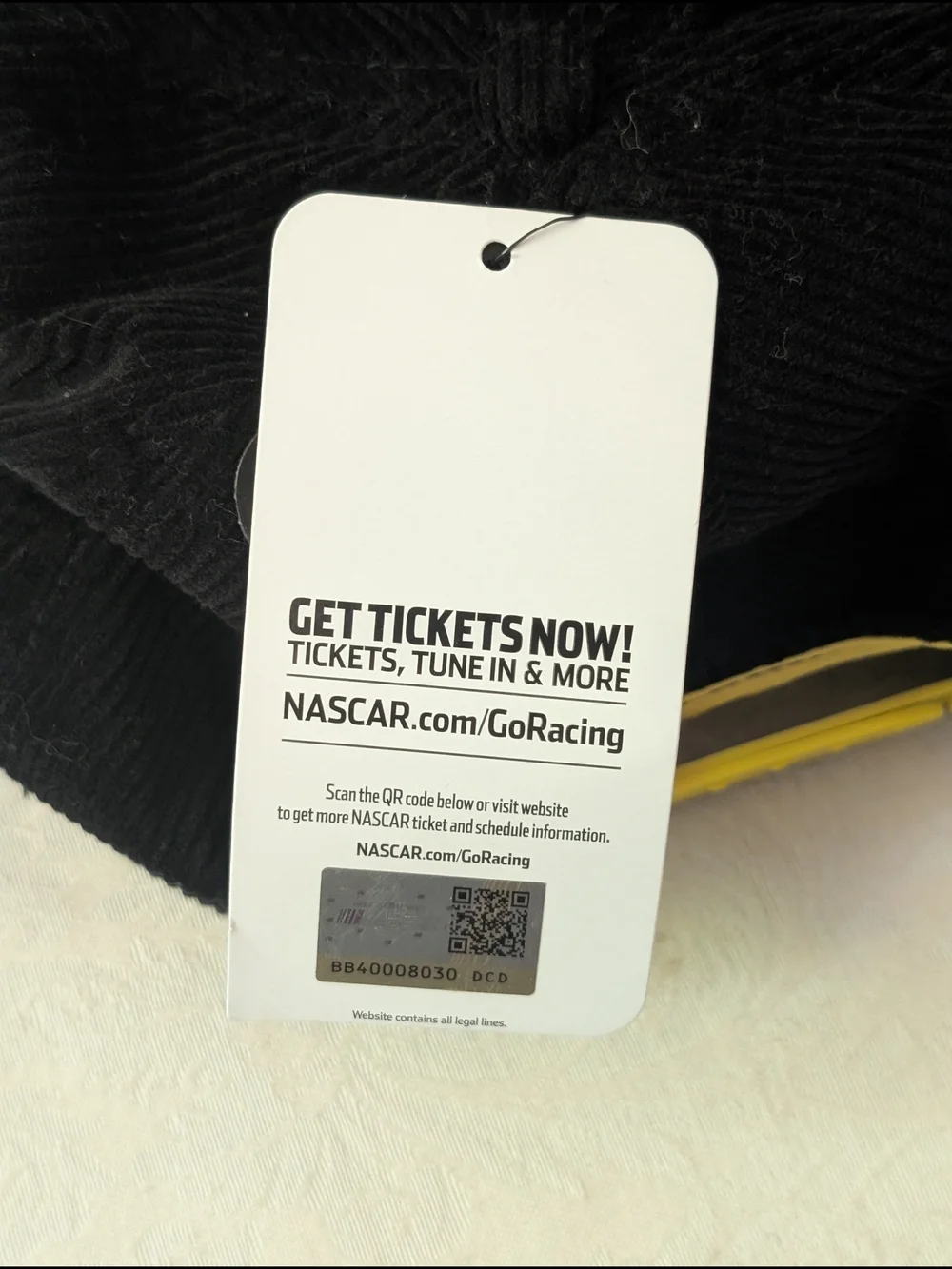 NASCAR Racing Black Corduroy Cap Hat Black Yellow Auto Racing